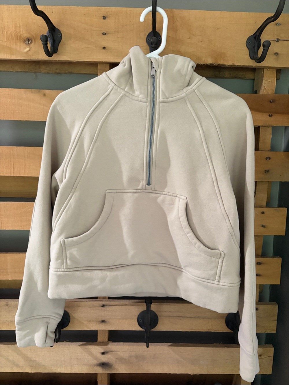Neutral Beige Half-Zip Pullover Hoodie